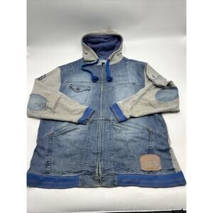 VINTAGE Azzure Denim HOODIE Men’s Size 3XL BLUE Jacket Multi Pocket HONG KONG
